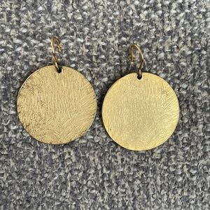 Circle drop earrings, faux gold.